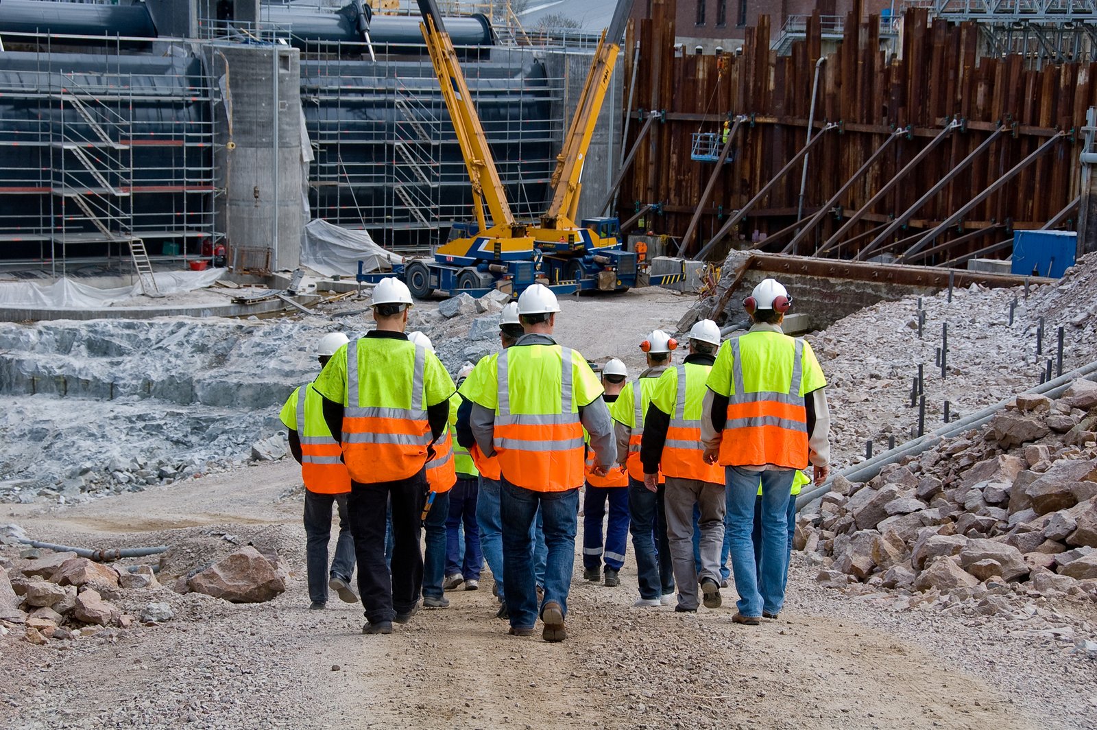 Construction workers walking back to construction site