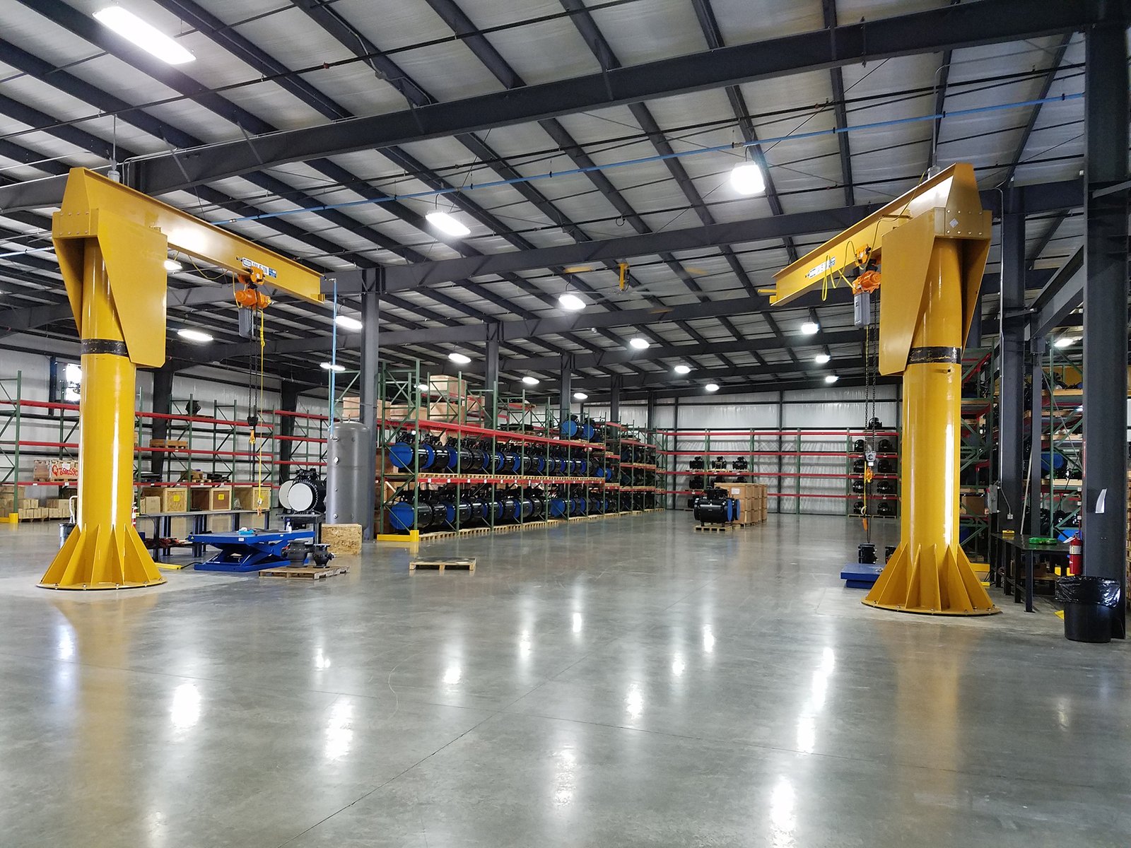 Inside of a warehouse steel frame building completed
